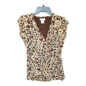 Kate Hill Leopard Animal Print Nylon Wrap Top Size L